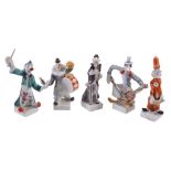 A Meissen five piece clown orchestra modelled by Peter Strang  A Meissen five piece clown