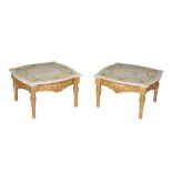 A pair of marble topped giltwood occasional tables , of recent construction  A pair of marble topped