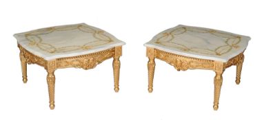 A pair of marble topped giltwood occasional tables , of recent construction  A pair of marble topped