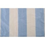 Three pairs of blue and cream striped silk curtains, of recent manufacture  Three pairs of blue
