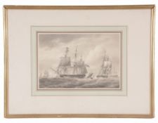 Nicholas Pocock (1741-1821) - British Squadron at Sea Pen and black ink, monochrome watercolour