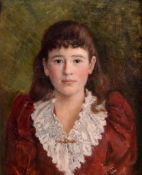 J.D. Davies (fl. 1890s) - Portrait of a young girl in a red dress Oil on canvas Signed and dated