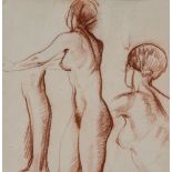 Edward Woore (1880-1960) - A group of four studies of standing female nudes  red and black chalks,