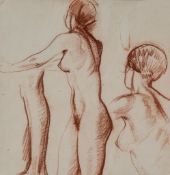 Edward Woore (1880-1960) - A group of four studies of standing female nudes  red and black chalks,