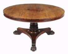 A William IV rosewood circular tilt top breakfast table , circa 1835  A William IV rosewood circular