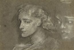 Circle of Frederic, Lord Leighton (1830-1896) - Study of heads Black and white chalks, on blue