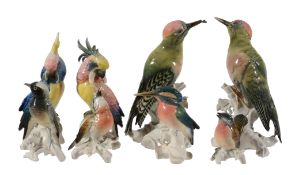 Eight various German porcelain models of birds, mid 20th century  Eight various German porcelain (