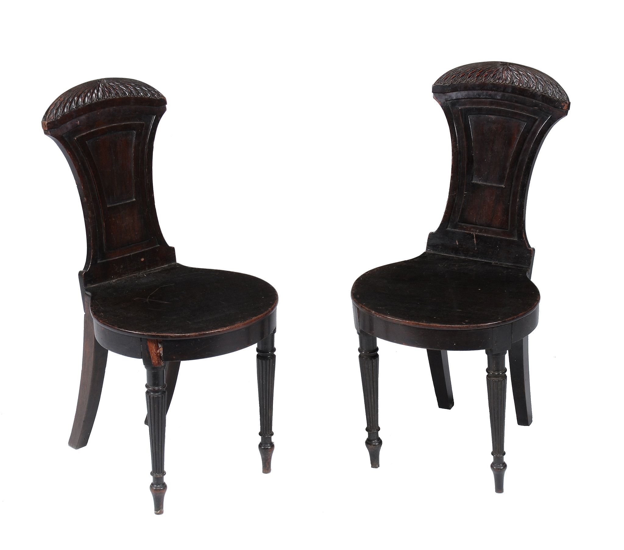 A pair of Regency mahogany hall chairs , circa 1815  A pair of Regency mahogany hall chairs  , circa