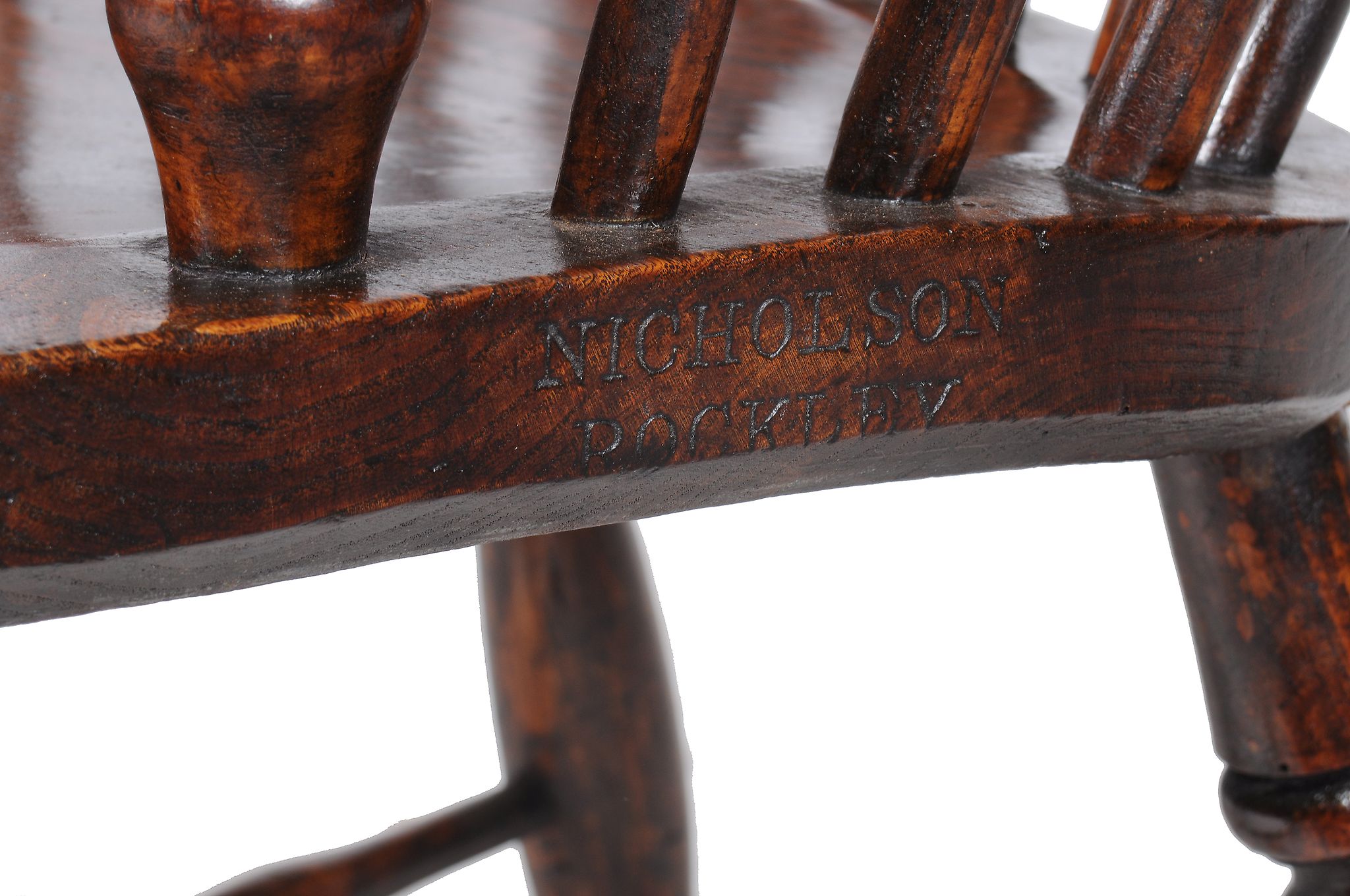 An ash and elm high back windsor armchair, stamped NICHOLSON ROCKLEY  An ash and elm high back - Image 2 of 2