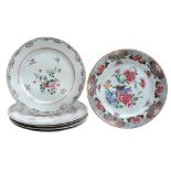 A set of five famille rose Export plates , 18th-19th century  A set of five  famille rose   Export