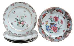 A set of five famille rose Export plates , 18th-19th century  A set of five  famille rose   Export