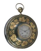 A French tole peinte circular wall clock, unsigned  A French tole peinte circular wall clock,