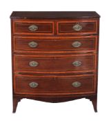 A Regency mahogany and satinwood crossbanded bowfront chest of drawers  A Regency mahogany and