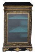 A Victorian ebonised, gilt metal mounted, and brass inlaid pier cabinet  A Victorian ebonised,