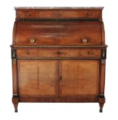 A Continental mahogany and marble mounted cylinder desk  A Continental mahogany and marble mounted