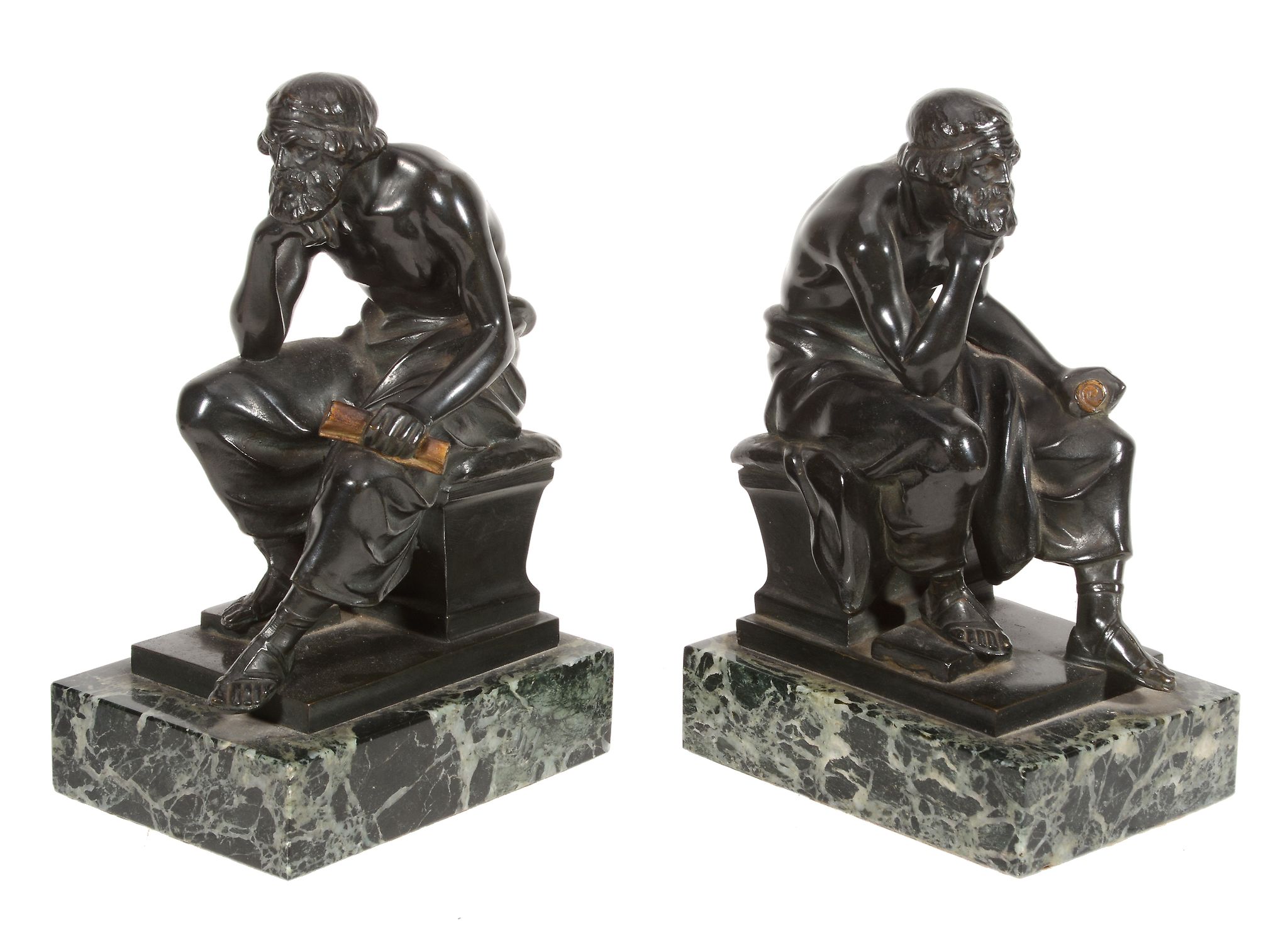 Th. Ullmann, a pair of patinated bronze and marmo verdi antico mounted...  Th. Ullmann, a pair of