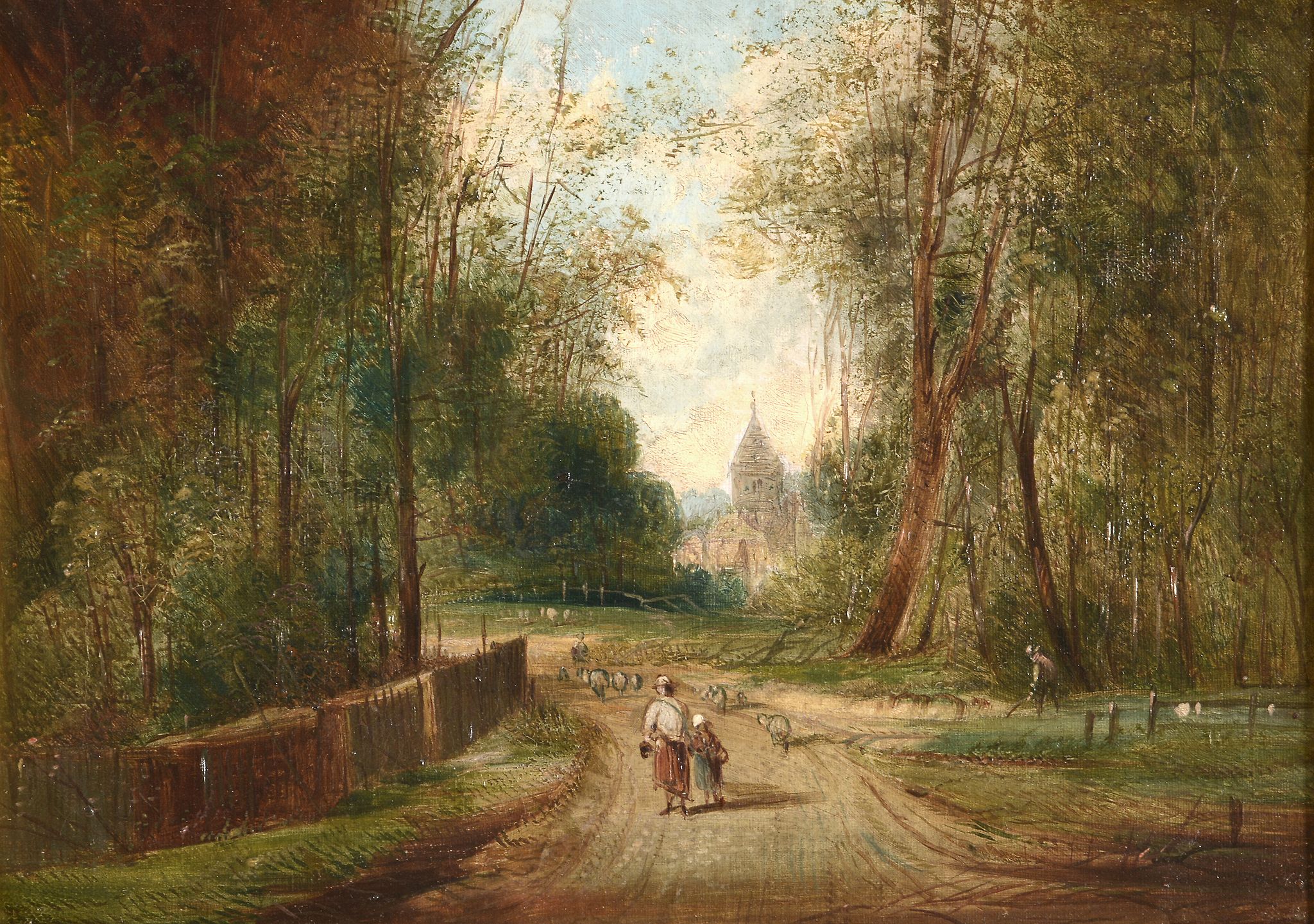 English School (19th Century) - Travellers on a woodland path A pair, oil on canvas Each c.25.5 x - Image 4 of 4
