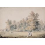 John Claude Nattes (circa 1765-1839) - Figures in a park Watercolour  33 x 47 cm. (13 x 18 1/2 in)