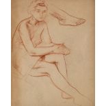 Edward Woore (1880-1960) - A group of four studies of seated and reclining female nudes  red and