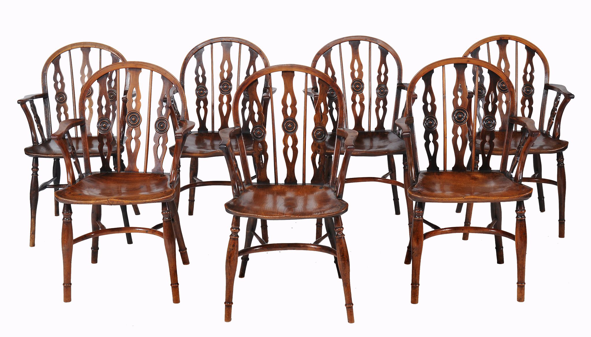 -108 A set of six George III elm and yew chairs, circa 1780 -108 A set of six George III elm and yew