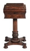 A William IV mahogany teapoy, circa 1835, of sarcophagus form fitted four...  A William IV