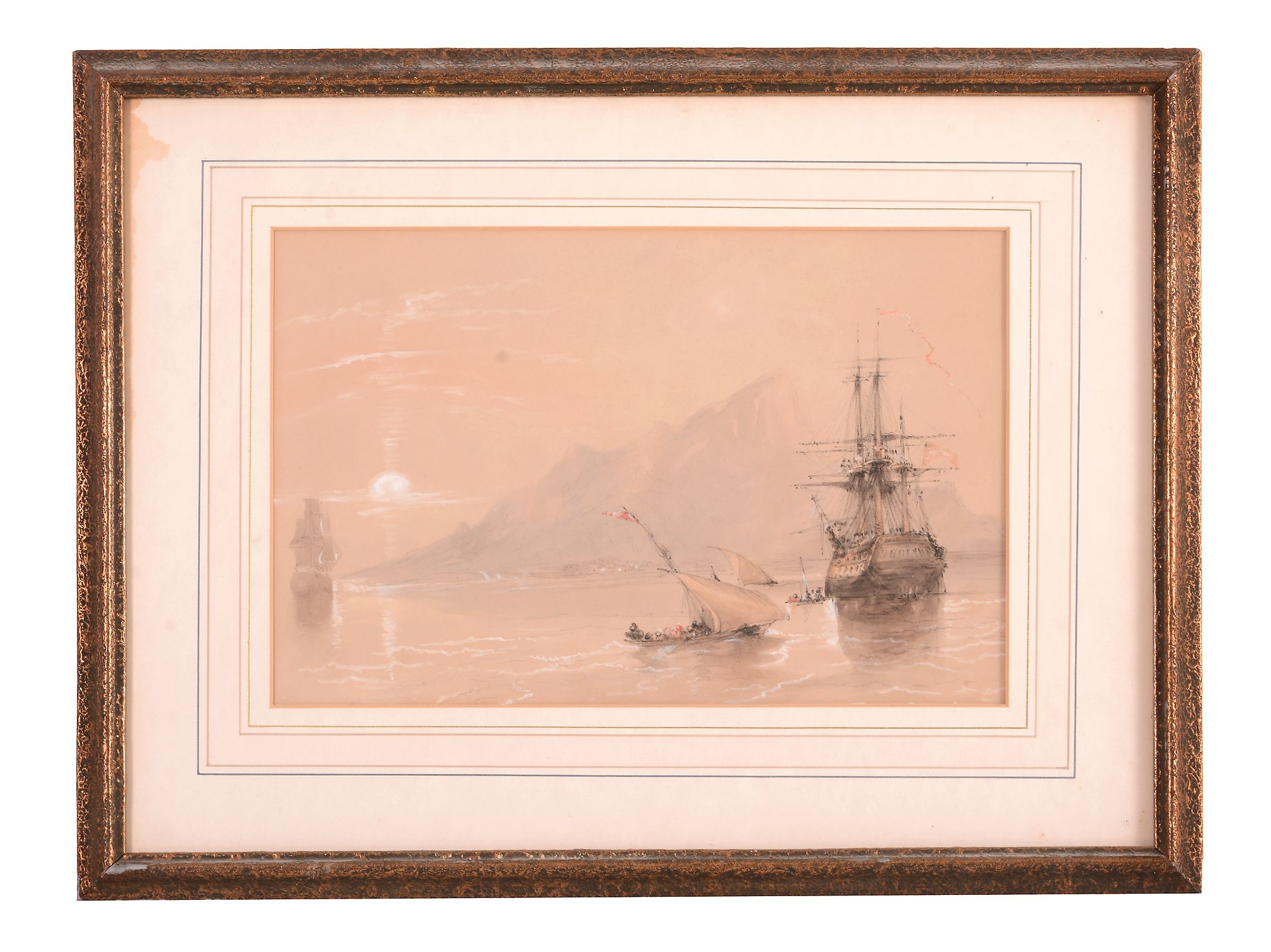 Attributed to Clarkson Stanfield (1793-1867) - Ship at harbour, mountainous coast beyond Black - Image 3 of 3