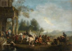 Henry Andrews (1794-1868) - A hunting party returning to the mansion Oil on panel 31 x 44 cm. (12