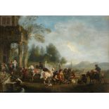 Henry Andrews (1794-1868) - A hunting party returning to the mansion Oil on panel 31 x 44 cm. (12