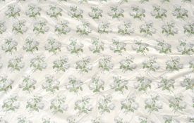 two pairs of Bowood pattern cream and white rose decorated curtains and matching swag pelmet , by