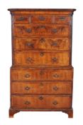 A George III walnut and feather-banded chest on chest , circa 1760  A George III walnut and