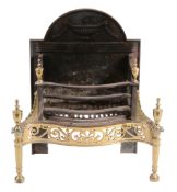 An iron and brass mounted firegrate in George III style, 20th century  An iron and brass mounted