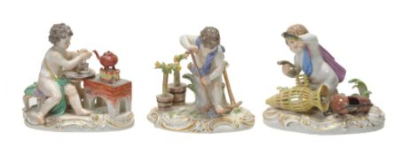 Three various Meissen figures from the series of the Four Elements  Three various Meissen figures