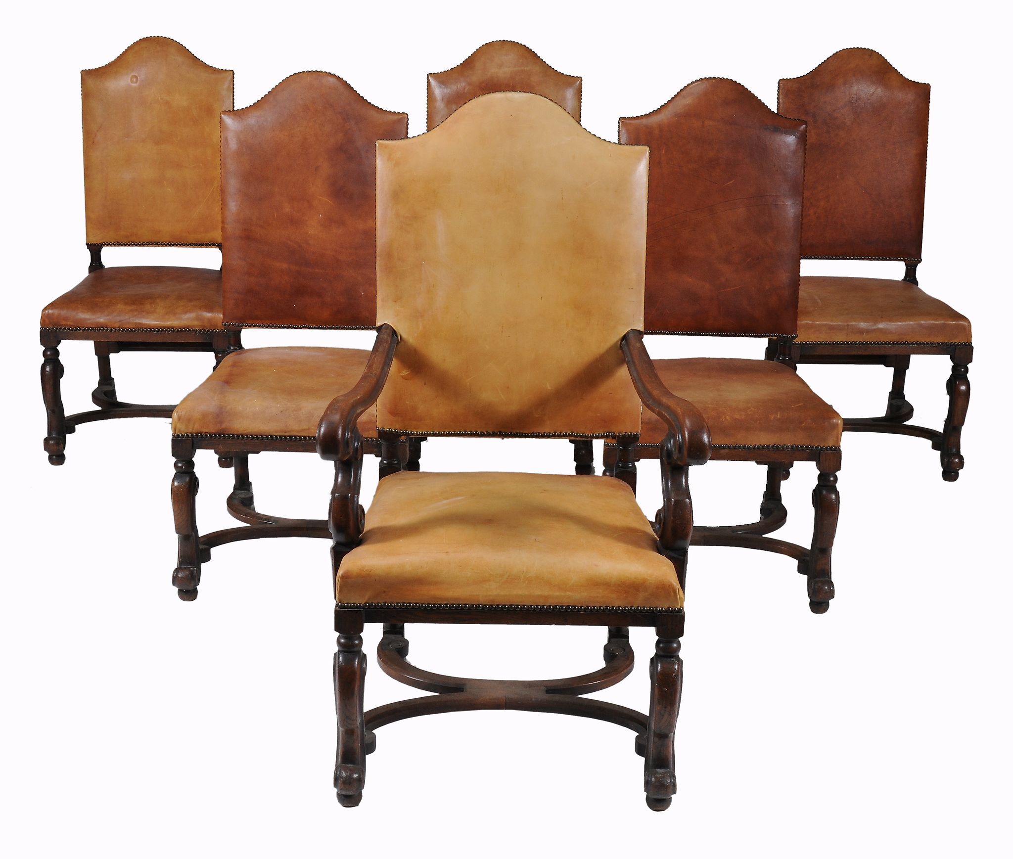 A set of twelve oak and leather upholstered dining chairs , 19th century  A set of twelve oak and - Image 2 of 2