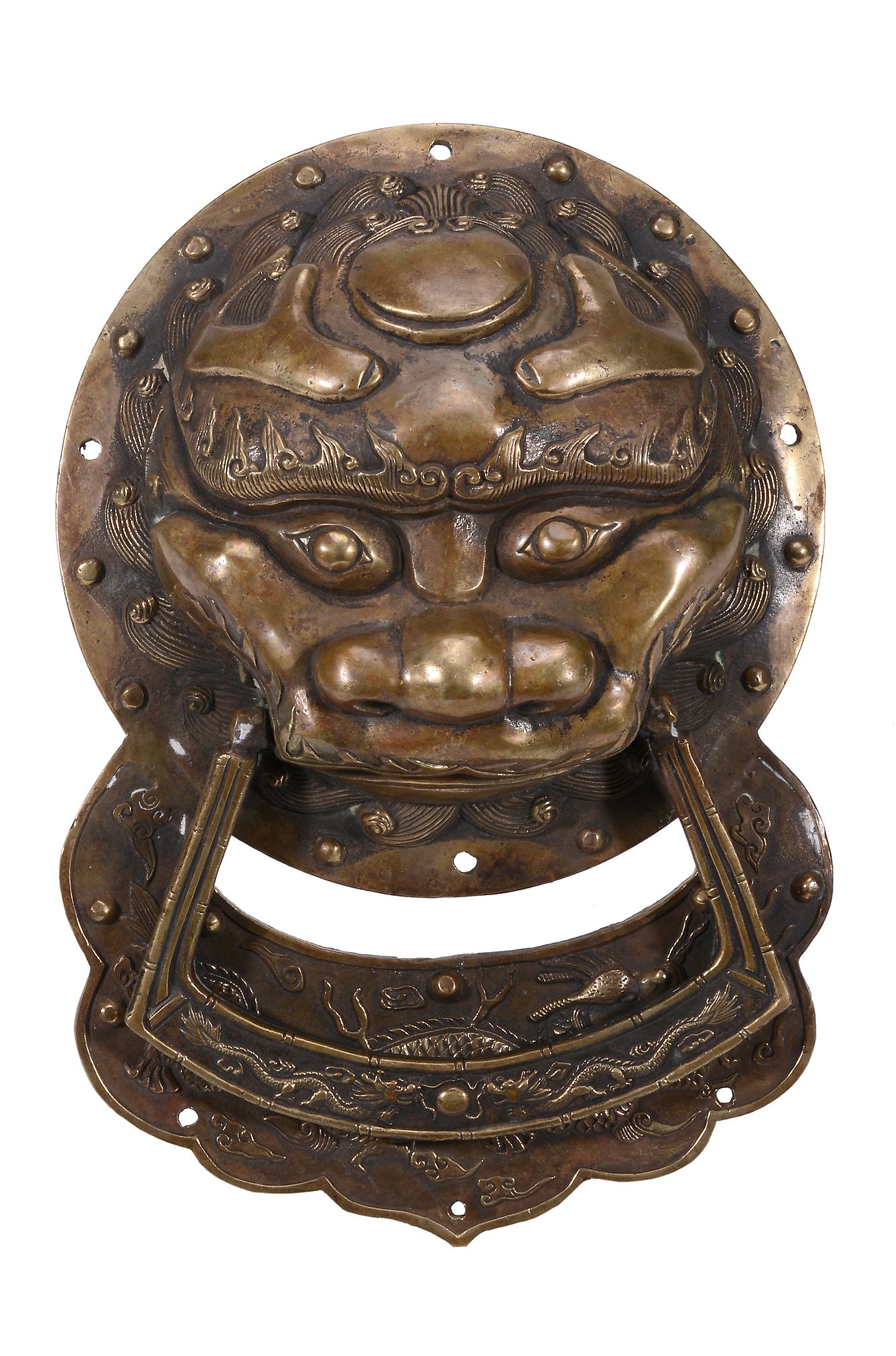 A Chinese bronze door knocker, Qing Dynasty, 19th century  A Chinese bronze door knocker, Qing