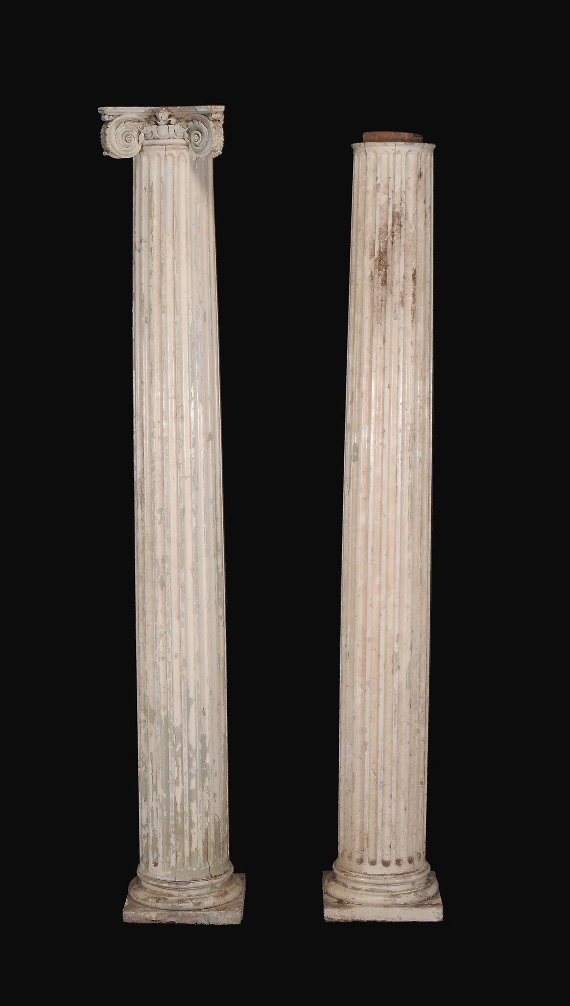 A pair of painted architectural columns , each with Ionic capital above a...  A pair of painted