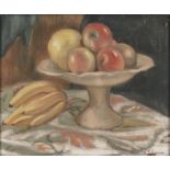 Vladimir Polunin (b.1880-?) - Still life with apples and a grapefruit in a bowl, with bananas on a