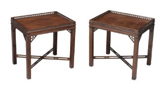 A pair of mahogany silver tables in George III style, 20th century  A pair of mahogany silver tables