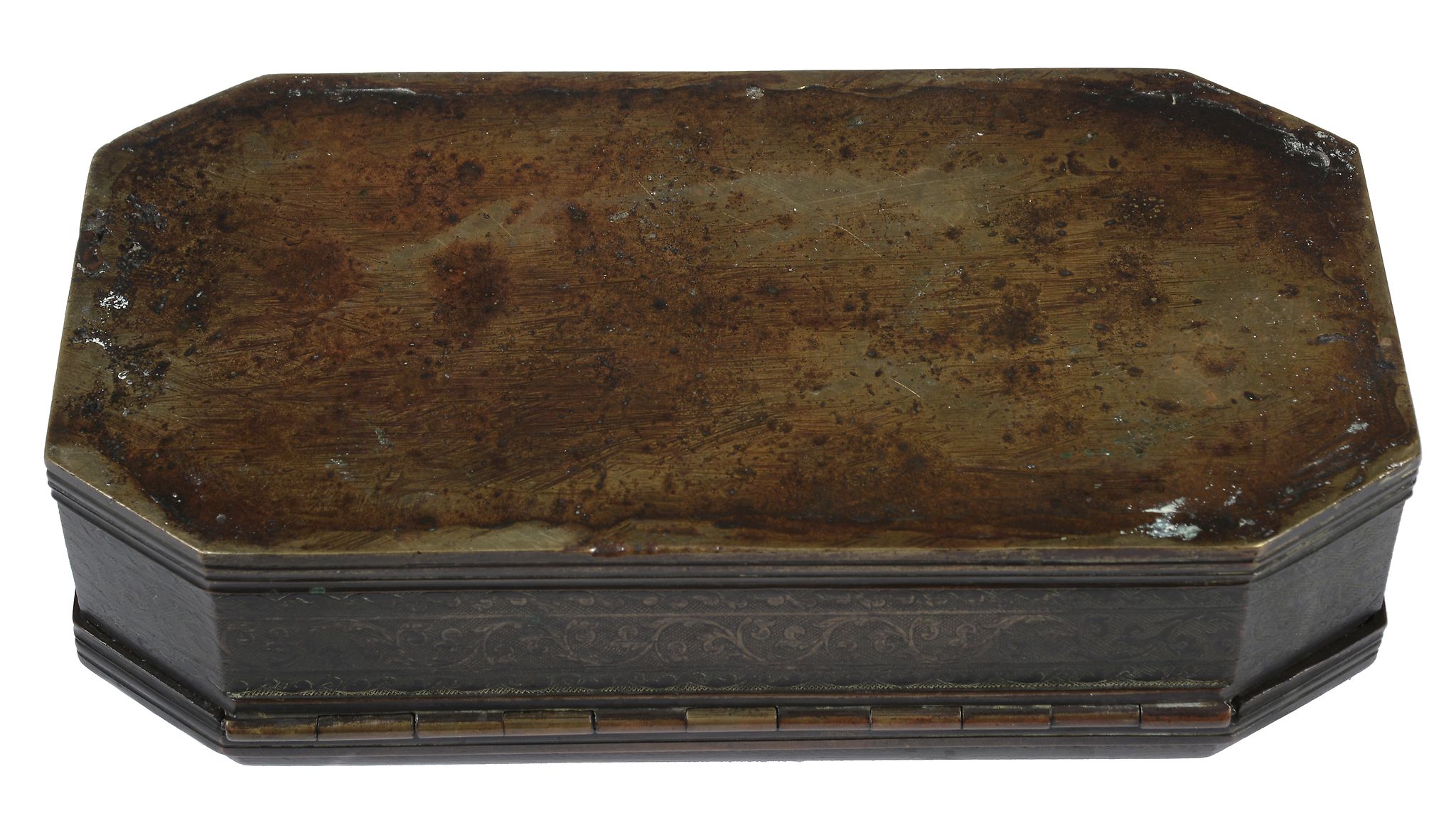 An Indian scroll engraved rectangular box and cover, probably 19th century, 25  An Indian scroll - Image 3 of 3