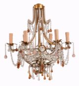 A Continental lacquered metal and glass hung six light chandelier in 18th...  A Continental