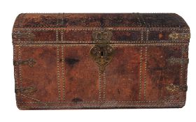 A studded leather chest , early 18th century  A studded leather chest  , early 18th century, the lid