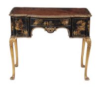 A black lacquered gilt japanned side table in mid-18th century style  A black lacquered gilt