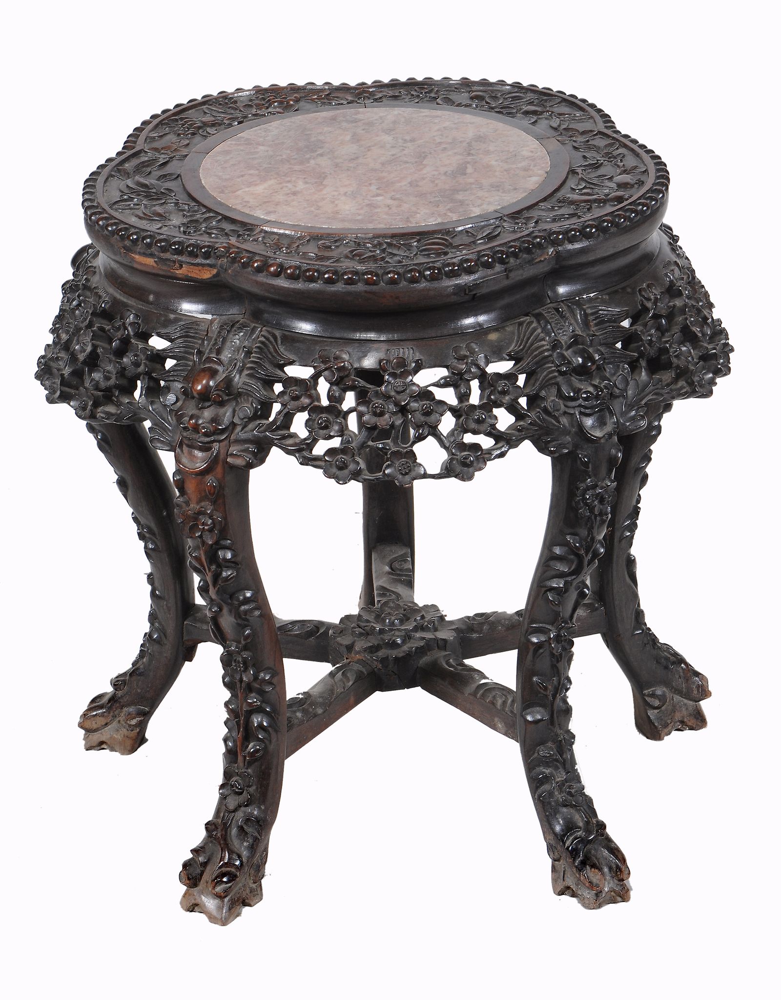 A Chinese marble topped hardwood stand, late Qing dynasty  A Chinese marble topped hardwood stand,