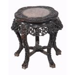 A Chinese marble topped hardwood stand, late Qing dynasty  A Chinese marble topped hardwood stand,