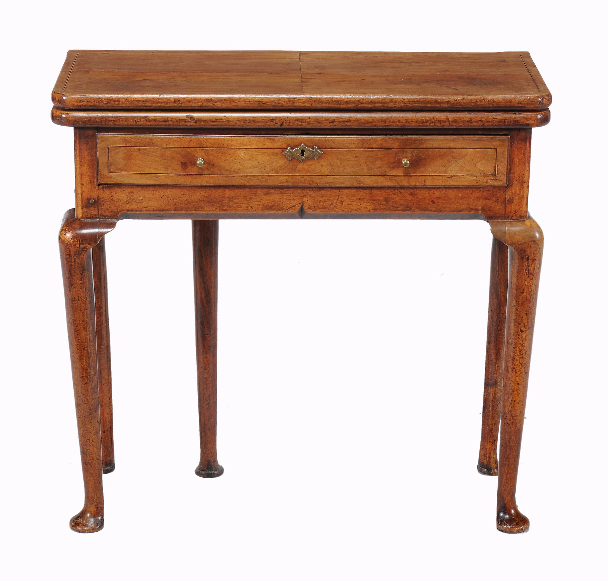 A George I walnut folding card table, circa 1720  A George I walnut folding card table, circa 1720,