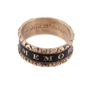 A early 19th century black enamelled mourning ring, dated 1823  A early 19th century black enamelled