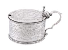 A Victorian silver oval mustard by John, Edward, Walter & John Barnard  A Victorian silver oval