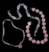 A hematite and rock crystal bead necklace  A hematite and rock crystal bead necklace,   with a