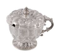 A silver shaped circular pedestal mustard by Goldsmiths & Silversmiths Co. Ltd  A silver shaped