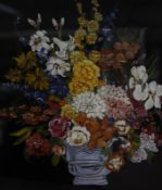 A reverse glass painted print, of flowers in a vase and another print 'winter' (2)  Best Bid