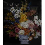 A reverse glass painted print, of flowers in a vase and another print 'winter' (2)  Best Bid